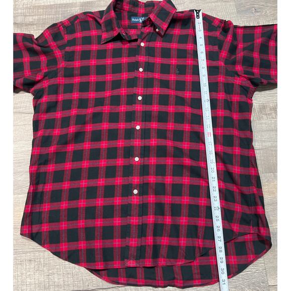 Ralph Lauren Size XL Plaid Short Sleeve Flannel Button Up Shirt Red Black Preppy - Picture 6 of 6